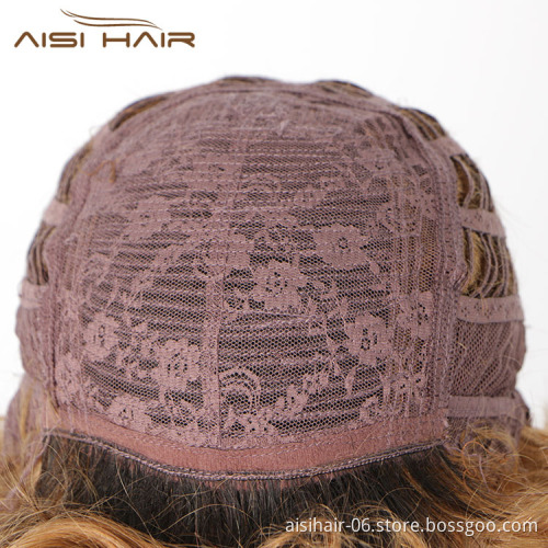 Aisi Hair Glueless Natural Kosher Wigs Brazilian In Dubai 150% Density Ombre Brown Pixie Cut Curly Wave Wig Human Hair